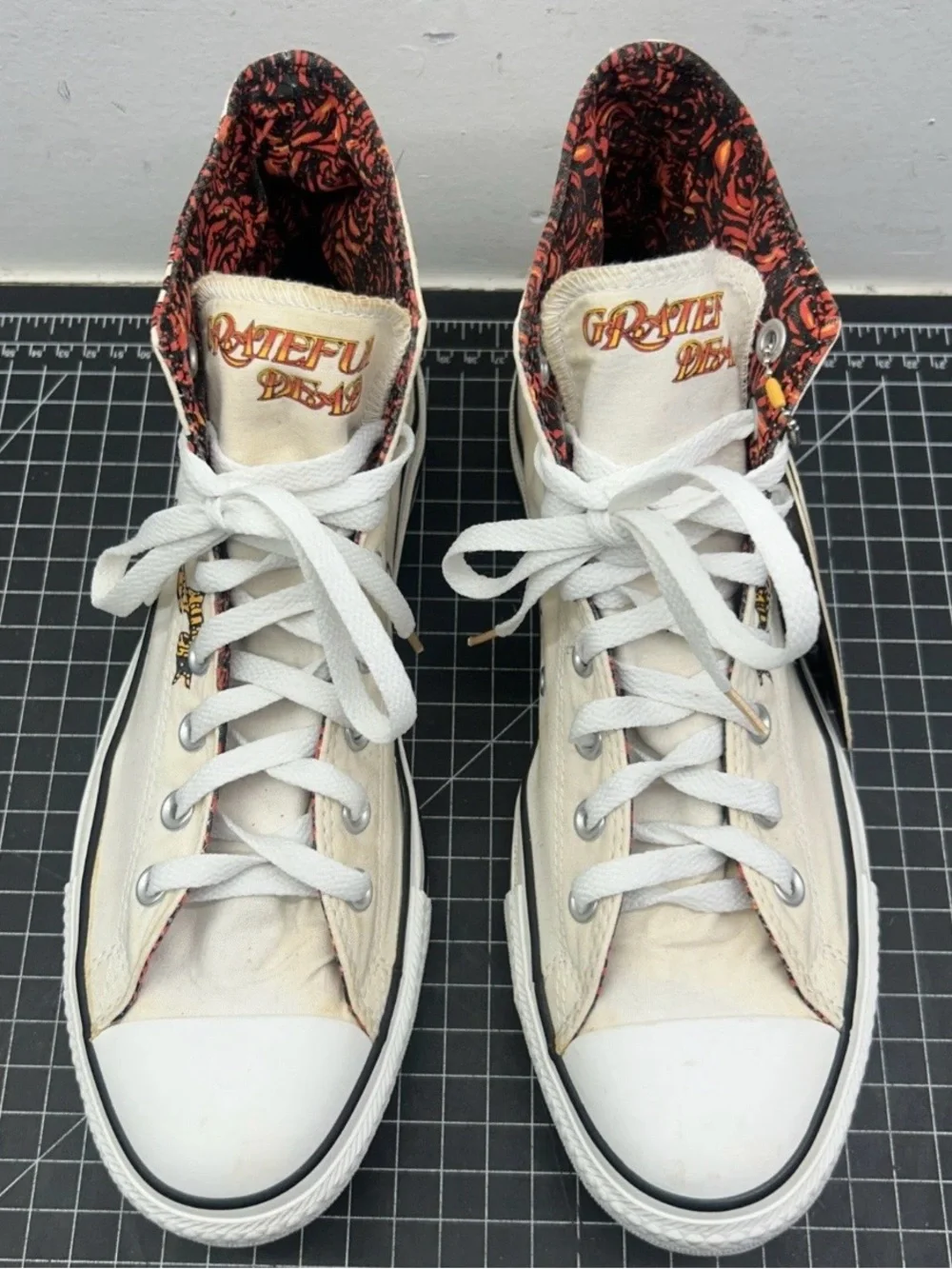 Grateful Dead Converse High Top Sneakers in Cream with Black Accents
